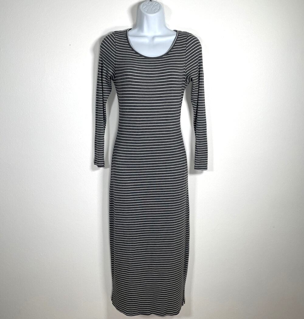 Marine Layer Dress Medium Grey Striped Ribbed Bodycon Coastal Casual 90s Indie